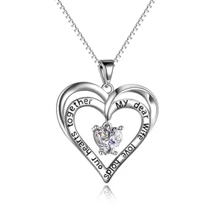 925 Sterling Silver White Gold Plated November Birthstone Forever Love Heart Pendant Necklaces for Women