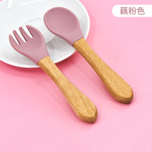 Juego de cubiertos para bebés y maternidad Yoyo, tenedor, cuchara, mango de madera, silicona, sin Bpa, para bebés de 0 a 12 meses - Product Image 4