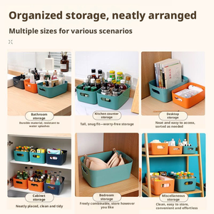 Panier de rangement en plastique PP multicolore avec poignées latérales, organiseur de bureau à domicile, vente en gros - Product Image 5
