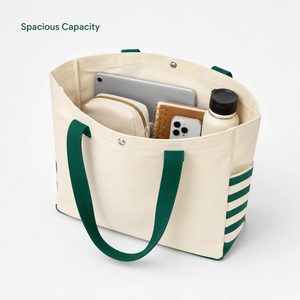 Bolsa de Mano de Lona de Algodón Resistente en Oferta, con Estampado de Rayas Personalizado, Reutilizable, de Gran Capacidad, para la Playa o Compras, de Alta Calidad - Product Image 4