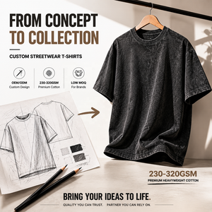 บริการผลิตเสื้อยืดสตรีทแวร์แบบหนาพิเศษตามสั่ง |   ผ้าฝ้ายพรีเมียม 230-320 แกรมต่อตารางเมตร |   จากแนวคิดสู่การผลิต โรงงาน OEM - Product Image 1