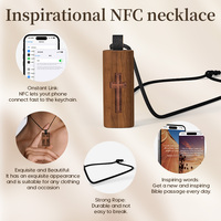 Collier RFID NFC en bois avec mini-étiquette : Accès facile aux versets bibliques, design haut de gamme, étanche, citations inspirantes