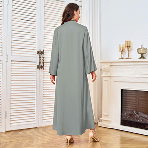 عباءة دبي فاخرة جديدة مصنوعة يدويًا بلون أخضر زيتوني، فساتين محتشمة للنساء المسلمات، تصميم أسود مع طباعة زهور وأكمام منسدلة - Product Image 3