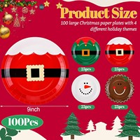 Assiettes en papier de Noël imprimées en sérigraphie 4 couleurs Xuece, lot de 100 pièces, 9 pouces, vaisselle jetable pour fêtes de fin d'année