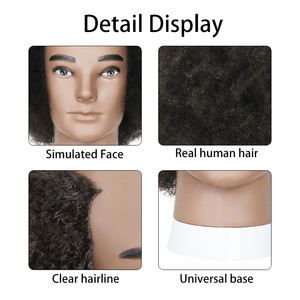 Tête d'entraînement en cheveux humains, moitié <span class=keywords><strong>chauve</strong></span>, pour la pratique de la greffe de cheveux, modèle de tête africain, modèle de corps humain, tête d'entraînement pour salon, texture de cheveux africaine - Product Image 6