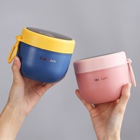 Boîte à lunch isotherme ronde portable en PP avec cuillère, grande capacité, pour soupes et repas d'étudiants et de travailleurs de bureau