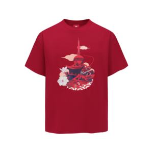 T-shirt à manches courtes col rond en pur coton, coupe oversize décontractée, épaules tombantes, tendance nationale créative, Shanghai <span class=keywords><strong>Yuyuan</strong></span> 235 Rouge - Product Image 6