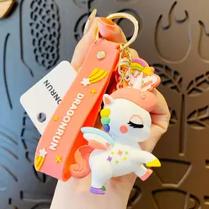 Unicorn Keychain cute funny rainbow horse Key chains color cartoon Unicorn Soft PVC Rubber 3D keychain couple pendant decoration