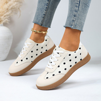 Baskets décontractées à pois pour femmes, à lacets, coupe basse, style rétro, semelle en caoutchouc, noir et blanc