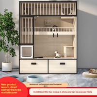 Villa moderne à fermeture à bouton pour chat en bois Maison intégrée pour chat et armoire pour animaux de compagnie avec cage à tiroir pour chats d'intérieur et toilettes