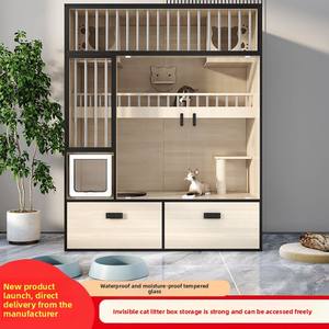 Villa moderne à fermeture à bouton pour <span class=keywords><strong>chat</strong></span> en bois Maison intégrée pour <span class=keywords><strong>chat</strong></span> et armoire pour animaux de compagnie avec cage à tiroir pour chats d'intérieur et toilettes - Product Image 3
