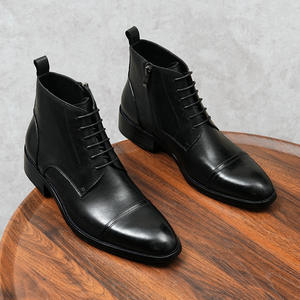 Botas de Tobillo para Hombre, Primavera-Otoño, Parte Superior de Cuero Genuino con Estampado de Leopardo, Suela de Goma, Impermeables, para Trabajo - Product Image 3