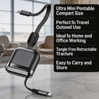Câble Type-C rétractable de qualité supérieure, charge rapide PD 240W, 8 niveaux de réglage, nylon, boîte de rangement intégrée, ultra compatible IOS/Android