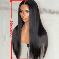 Perruque Lace Front Transparente Droite Réglable de 26 Pouces, Résistante à la Chaleur, Sans Colle, Noire, Densité 180%, pour Femmes