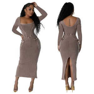 <span class=keywords><strong>Abito</strong></span> lungo aderente aderente a maniche lunghe da donna Sexy con spacco sul retro - Product Image 3