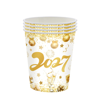 Ensemble de vaisselle jetable pour fête du Nouvel An 2027, blanc et or, assiettes en papier, gobelets, serviettes, nappe, décorations de fête