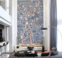 2024 gros Moden arbre et oiseaux motif Art photos décoration murale idées verre mosaïque murale motif carreaux
