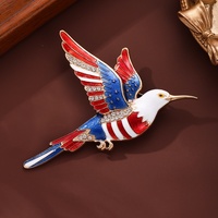 Broche Colibri Diamantée Drapeau Américain USA 250ème Anniversaire Fête de l'Indépendance Souvenir Alliage de Zinc Accessoire de Vêtement Épingle