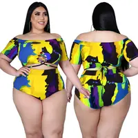 Dropship 2021 Pakaian Renang Bikini Bunga-bunga Pakaian Pantai Wanita Ukuran Besar Baju Renang Pinggang Tinggi Set A Baju Renang