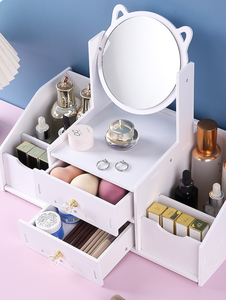 Espejo Redondo Blanco de Lujo Multifuncional de PVC, Caja de Almacenamiento de Cosméticos Nórdica, Organizador de Maquillaje con Orejas y Espejo - Product Image 2