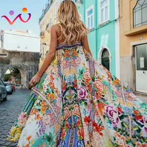 Không Tay Hoa In Slit Dài Sundress Thời Trang Giản Dị Đảng Phụ Nữ Vẻ Đẹp Quần Áo Mùa Hè Bãi Biển Maxi Dress Phụ Nữ Boho Dress