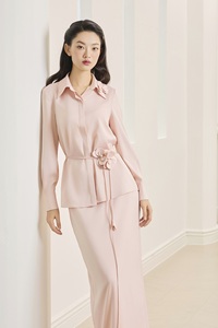 Jupe longue en soie douce classique à taille haute élégante / pour femme de bureau / Vietnam tissé IVORY SHADOW - KV70 - Product Image 5