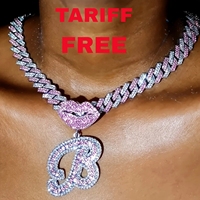 Gran oferta, labios helados, cursiva, 26 letras, nombre, colgante, collar, Hip Hop, Bling, Bling, personalizable, collar con letras de la joyería de la letra del A-Z
