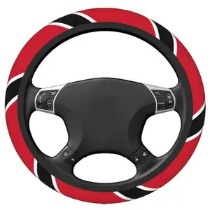 Trinidad and Tobago Flag Elastic Steering Wheel Cover with custom text logo and design