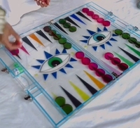 Ensemble de backgammon en acrylique arc-en-ciel de 18 pouces mallette de rangement de jeu de table Evil Eye pour la décoration de la maison