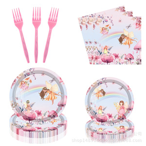 Flower Fairy Party Supplies <b>Paper</b> Plates Cups <b>Tablecloths</b> Banners Birthday Decorations Disposable Set For Kids 5-7 Years - Product Image 2
