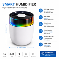 Humidificateur portable intelligent 4L avec écran tactile, veilleuse LED et brume froide