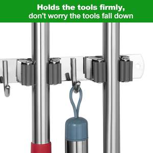 Support mural en acier inoxydable avec 4 clips et 5 crochets pour organiser les balais, rangements d'outils pour la maison, la cuisine, le jardin, la buanderie, le <span class=keywords><strong>garage</strong></span> - Product Image 3