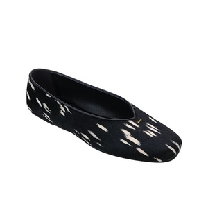Horsehair Spotted Women's Square Toe Slip-On Zapatos planos de estilo maduro ligero inteligente Cuero genuino cómodo de moda - Product Image 6