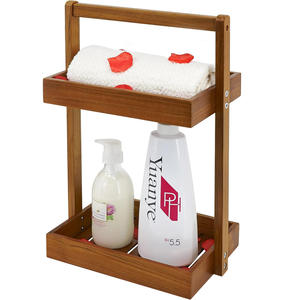 Étagère de douche double moderne en teck, support de douche, organisateur de douche pour coin de salle de bain, étagères autoportantes en bois, rangement - Product Image 1