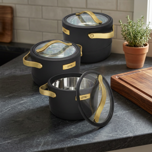 Ensemble de casseroles en acier inoxydable avec couvercles en verre, ustensiles de cuisine ronds durables pour tous les types de cuisinières, diamètre 20 cm, design minimaliste - Product Image 5