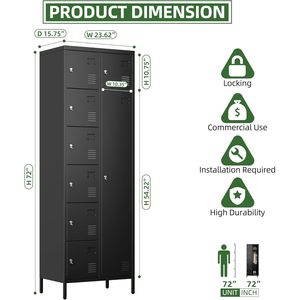 Aobabo H metallo armadietto 7 piccole porte 1 grande gruppo porta necessaria per la scuola di casa ufficio 8 porte nero FCJ ganci per dipendenti - Product Image 2