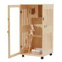 Maisonnette pour chat d'intérieur en bois, grande enclos pour chat d'intérieur avec roulettes, idéale pour chats domestiques et cafés pour chats - Vente chaude