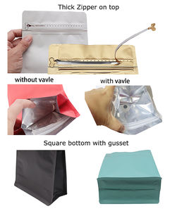 <span class=keywords><strong>Feuille</strong></span> d'<span class=keywords><strong>aluminium</strong></span> noire mate imprimée sur mesure 100g 250g 500g 1kg 12 oz sac de café en plastique à fond plat avec valve - Product Image 4