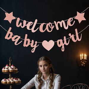 Banderín de bienvenida para bebé, niño o niña, con letras, forma de estrella y corazón, de papel brillante, para revelación de género, decoración de fondo para baby shower - Product Image 2