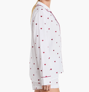 Set in due pezzi <span class=keywords><strong>pigiama</strong></span> con motivo a cuore di Natale da donna Set a maniche lunghe con elastico in vita Shorts abbigliamento da notte da donna in cotone - Product Image 2