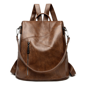 Women's Retro Fashion PU <b>Waterproof</b> <b>Backpack</b> Capacity Zipper Closure Soft Handle Laptop Compatible Physiological - Product Image 4