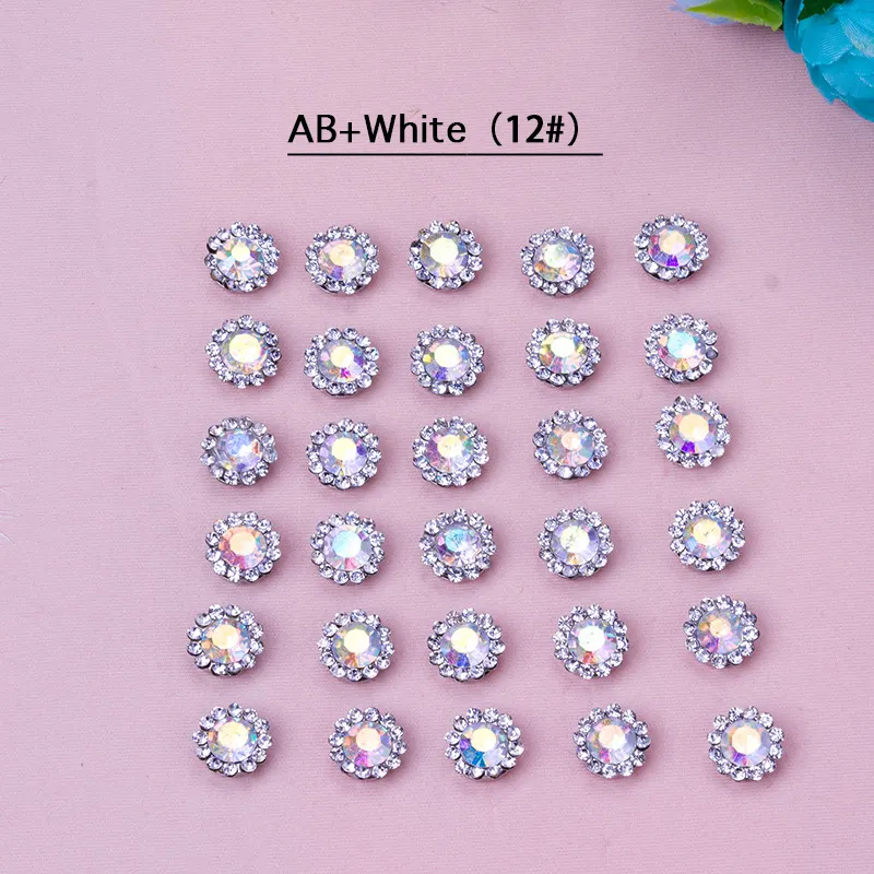 Nieuwe Collectie Multi Color Glitter Ronde Bloem Diamond Charm Crystal Shiny Glas Sieraden Naaien Strass Voor Trouwjurken
