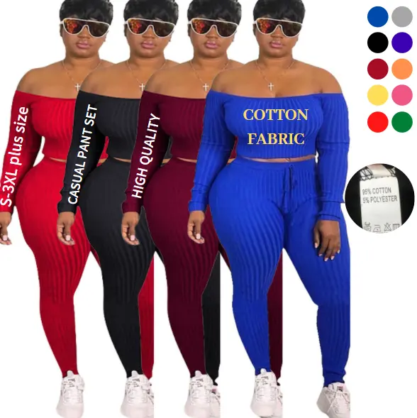 2022 New Ropa De Mujeres Damen bekleidung Mode Damen Herbst kleidung schulter freie Outfits Plus Size Damen-Sets Zweiteiliges Set