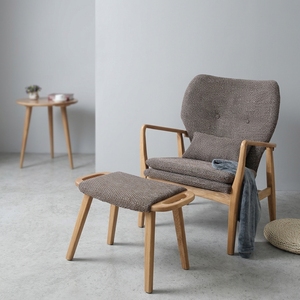 Fauteuil de salon en forme de L en bois massif avec tissu en lin pour hôtel, café, appartement – Style américain - Product Image 1