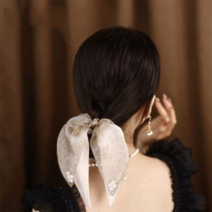 Élégant Bandeau pour Enfants de Luxe, Grand Nœud en Ruban Perlé, Anneau à Cheveux 5cm en Maille, Accessoires Capillaires en Caoutchouc de Haute Qualité - Product Image 3