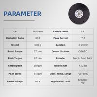 Actuador Robótico Planetario ZBDynamiX ZPA72-10-36-D, Diámetro Exterior 86.5 mm, Relación de Reducción 36:1, Peso 630 g, Torque Máximo 82 Nm