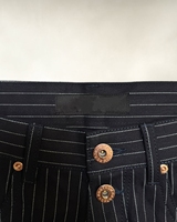 Produsen Celana Jeans Denim Kasual Pria Model Raw Denim Pinstripe Kancing Depan Kaki Lebar Fit Santai Gaya Retro Streetwear