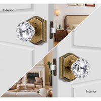Poignées de porte vintage en verre cristal et laiton antique avec serrure pour chambre et salle de bain, pour intérieur, passage et intimité