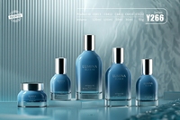 Flacons et pots cosmétiques en verre de luxe personnalisés OEM ODM, ensemble 50g 30ml 50ml 100ml 120ml, emballage de soins de la peau bleu dégradé mat, usine