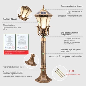 <b>Solar</b> Powered Garden Lamp <b>Post</b> with Glass Shade 2700K Warm White LED Iron Body IP66 Motion Sensor 10-Year Warranty Outdoor <b>Light</b> - Product Image 2